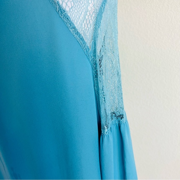 Metaphor Turquoise Blue Lace Drop Shoulder Chiffon Long Sleeve Peasant Blouse - Picture 5 of 8